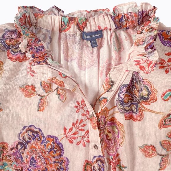 Democracy Puff Sleeve Ruffle-Edge Top PS Ballet Pink Floral Romantic Barbiecore - Picture 4 of 11